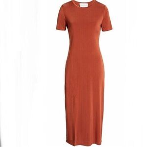 Charles Henry Orange Sheath Maxi Dress Crew Neck